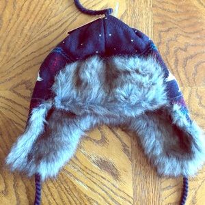 Fur lined ear flap hat